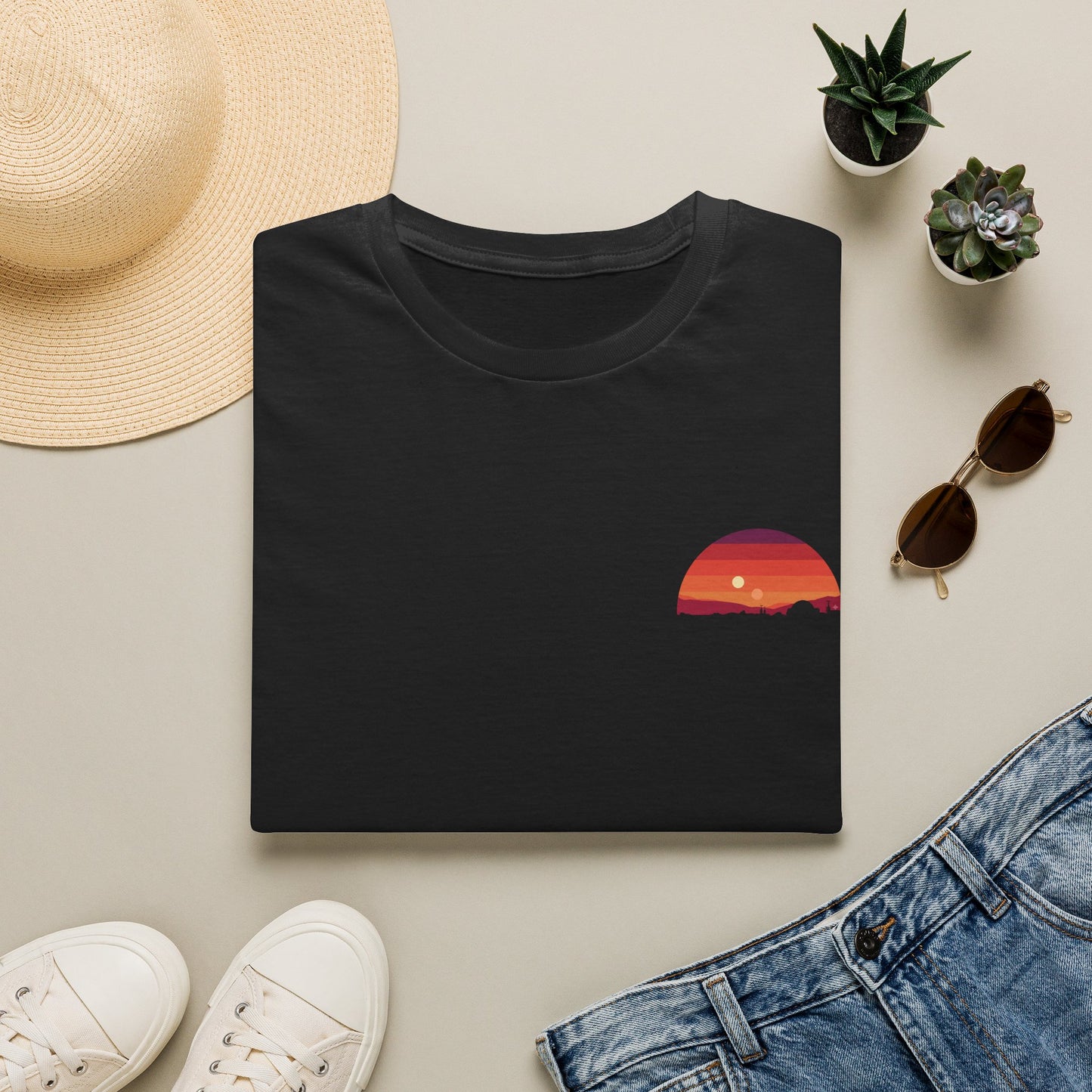 Binary Sunset Tatooine Tee – Minimalistisches Sci-Fi T-Shirt